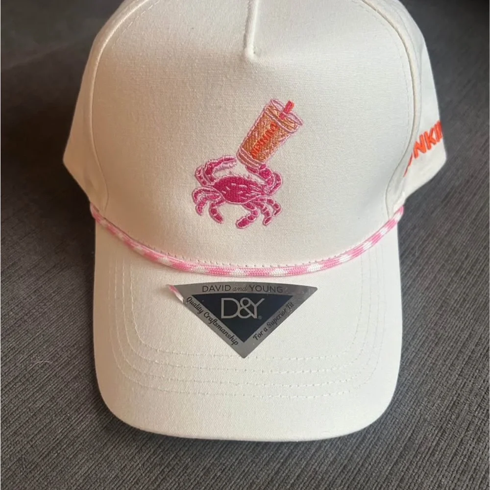 NWT Dunkin' x Cape Cod Beach Crab Novelty Baseball Hat Cap White Pink Summer